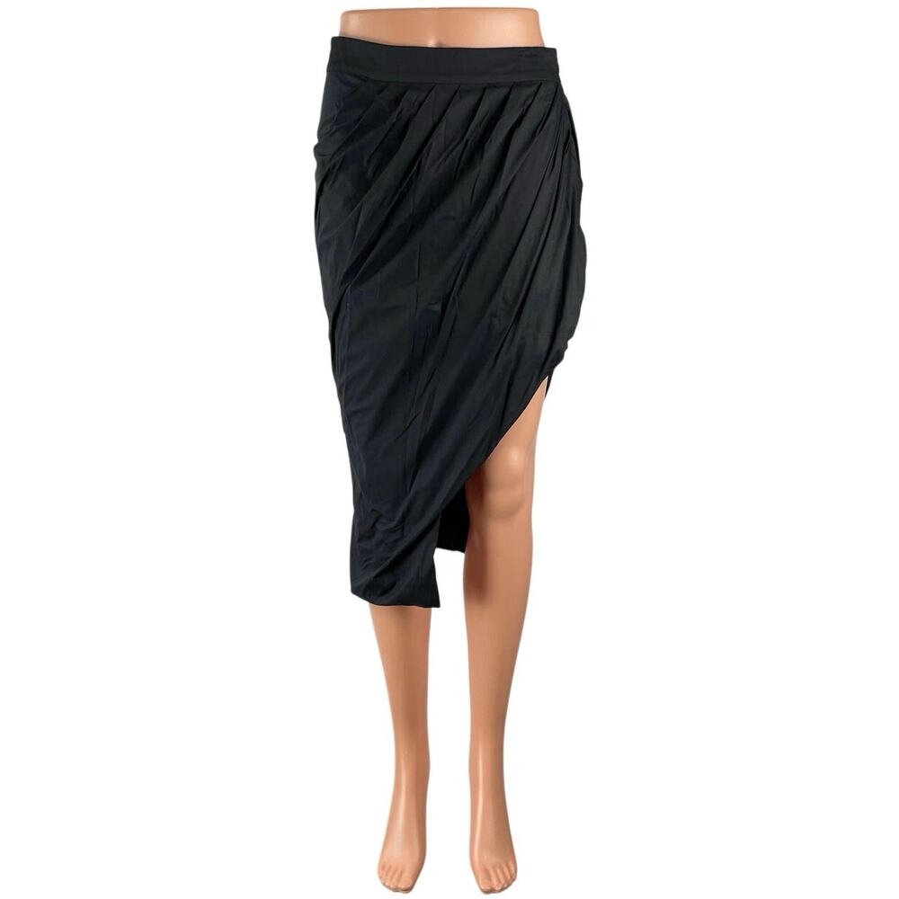 NEW Zeynep Arcay Black Draped Asymmetric Twisted Midi Bodycon Wrap Tulip Skirt S